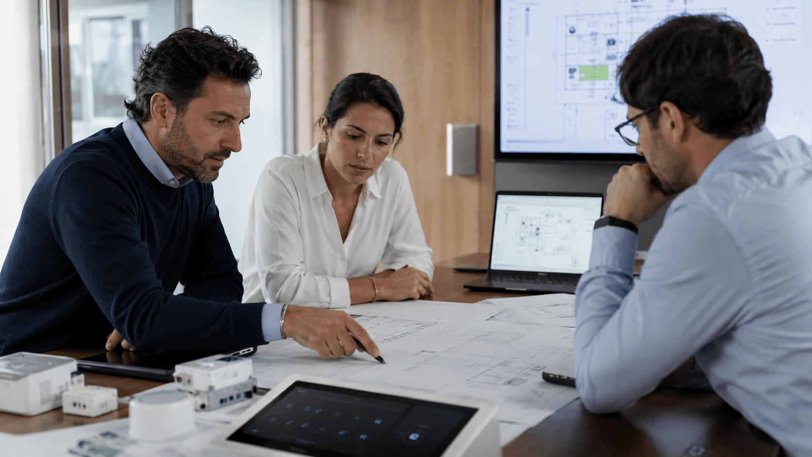 Équipe projet consultant des plans de conception